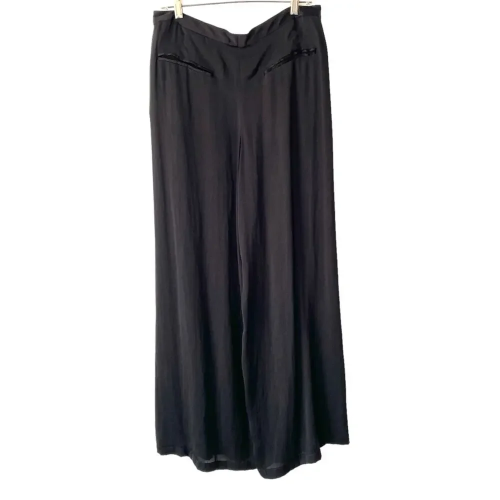 Rag & Bone Racine Black Wide Leg Charmeuse Pleated Pants size 10 High Rise